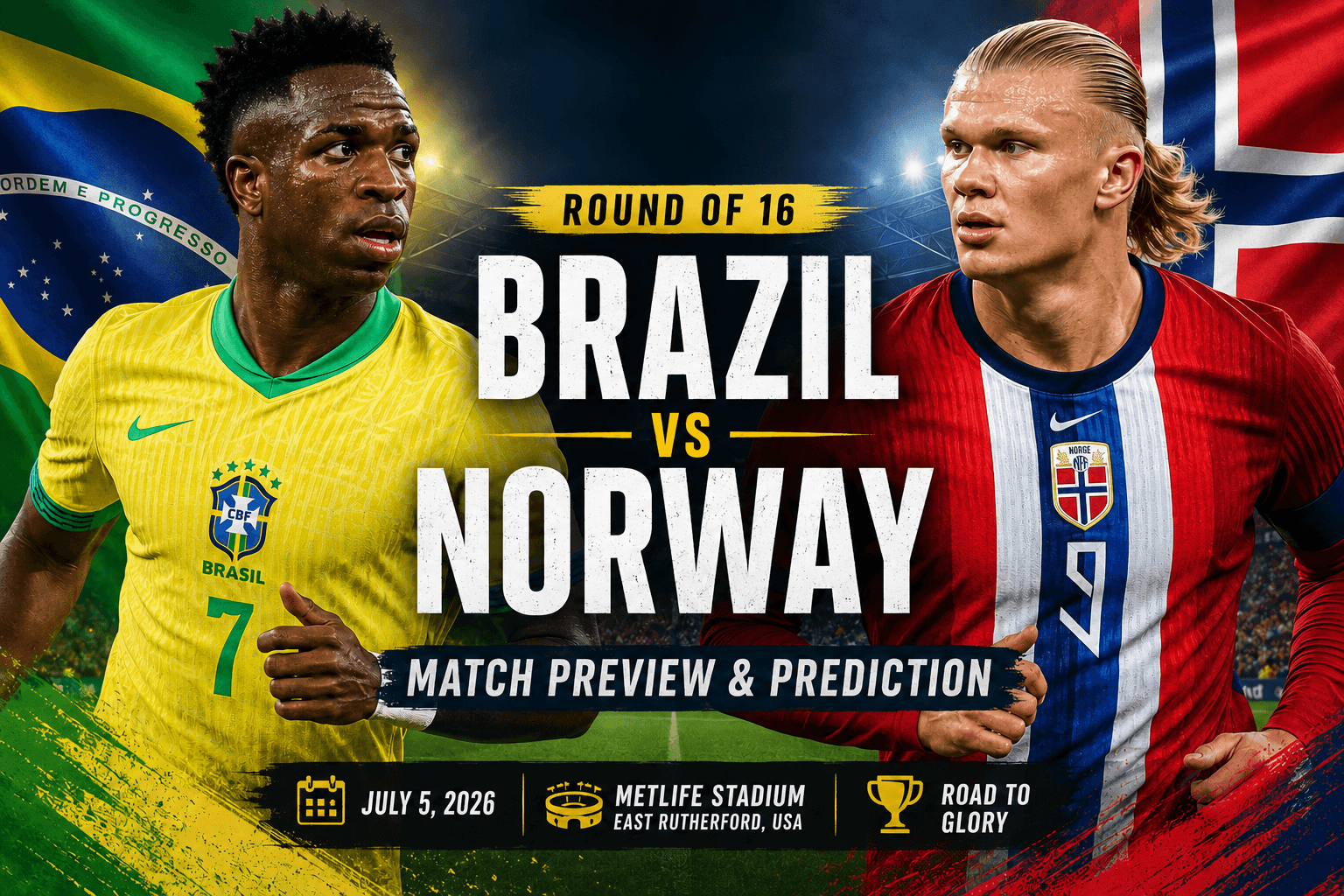 Brazil vs Norway World Cup 2026: Haaland Faces Vinicius Jr in Blockbuster Round of 16 Showdown at MetLife Stadium